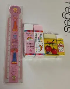 平成レトロ 定規 消しゴム セット バルーンピンク ぷよハムとちびハム