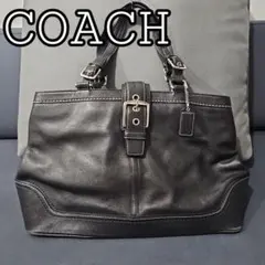 COACH ブラック レザー ショルダーバッグ　コーチ　黒　レディース