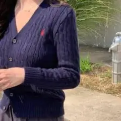 ラルフローレン コットンケーブルニットカーディガン ネイビー 定番 S