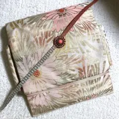 SALE❤️アンティーク　正絹名古屋帯　象牙色に大胆cute❤️な菊模様￼