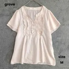 grove　グローブ　半袖ブラウス　カットソー　透け感 フリル M