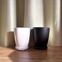 【新品未使用】植木鉢 2点セット 受け皿付き 白 黒