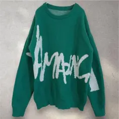 SHEIN グリーン ニット セーター L クルーネック オーバーサイズ