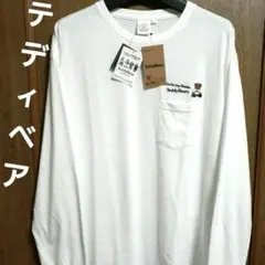 新品 Teddy Bear 長袖Tシャツ ポケット付き ホワイト L ゆったり