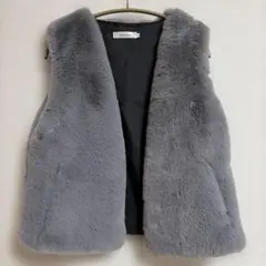 DAIANNING グレー ファーベスト ノーカラー