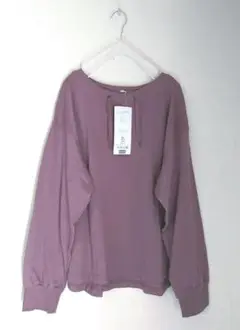 新品【大きいサイズ】CLOSSHIコットンUSAパープル色ドロスト付トップスLL