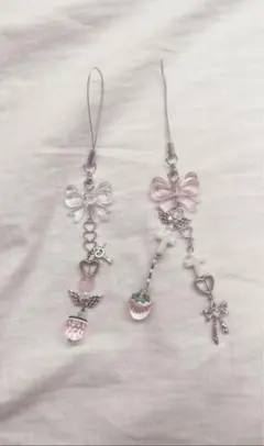 ハンドメイド リボン ピンク 地雷系 量産型 チャーム 2点セット