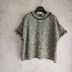ZARA　ゆったり♡ツイードボックスプルオーバー　グリーンXs