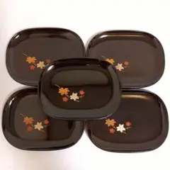 会津 漆器 銘々皿 小判形 紅葉 菓子器 5枚セット