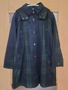 新品未使用値下げ!!フード付きネイビーグリーンチェックコート M