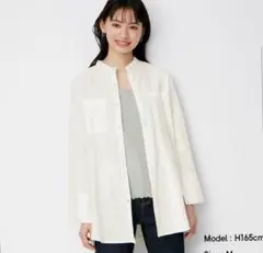 GU リネンブレンドバンドカラーシャツ(長袖) Sサイズ　ホワイト