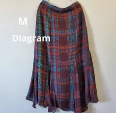 美品 Diagram ダイアグラム チェック総柄 アシンメトリー ロングスカート