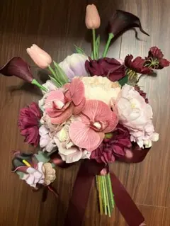 アーティフィシャルフラワー　ウェディングブーケ　ブートニア付き