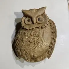 木彫り フクロウ ブローチ