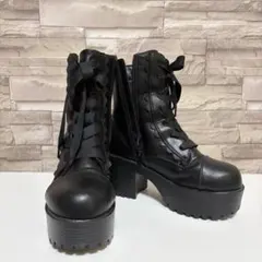 axes femme POETIQUE 厚底 レースアップブーツ 黒 ゴシックLのサムネイル