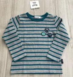 【新品タグ付き】BeBe 100cm ボーダーカットソー 長袖ロンT グレー緑