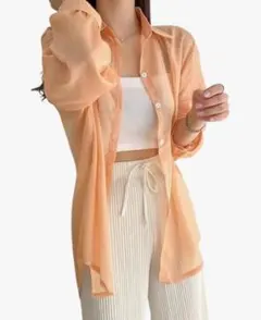 【新品】シアーシャツ オレンジ シースルー シャツ