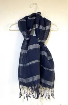 Gap　大判ストール　麻素材　薄手　ネイビー × シルバー　キラキラ　春夏