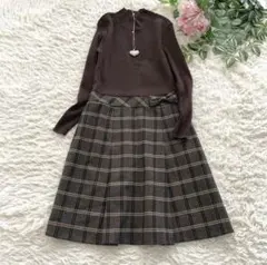 美品♡ ギャラリービスコンティ　ハイネック　ドッキングニットワンピース　チェック