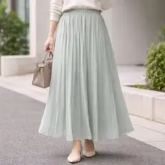 ユニクロ【M】シフォンプリーツロングスカート 前ウエストゴム 無地