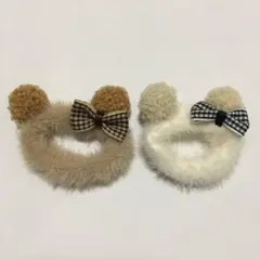 くま 茶 白 ヘアアクセサリー ヘアゴム もこもこ ふわふわ 女の子 かわいい