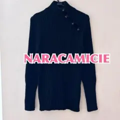 【NARACAMICIE】伊製黒モックネック細見えロングニット長袖装飾付き人気品のサムネイル