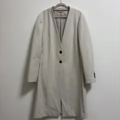 アイボリー シングルボタン ロングチェスターコート