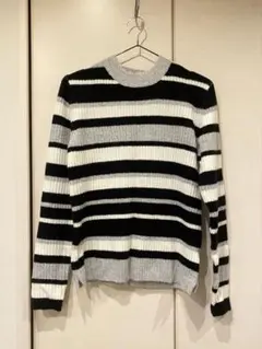 LOWRYS FARM ボーダー 長袖 セーター L グレー　ブラック　ホワイト