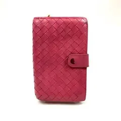 ピンク編み込みレザー二つ折り財布