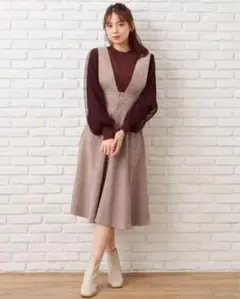 INGNI ライスコールVネック ジャンスカ M モカ