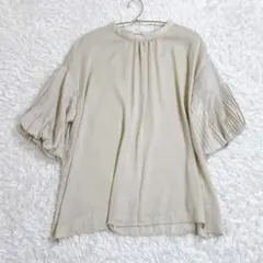 Discoat ブラウス パフスリーブ バルーンスリーブ 5分袖 ベージュ