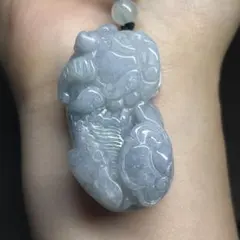 本翡翠ペンダント　貔貅　藍紫　無含浸　無着色　りんりんしい　師匠作品　訳あり
