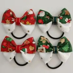 キッズヘアゴム ハンドメイドヘアゴム　クリスマスミックス赤緑　4個