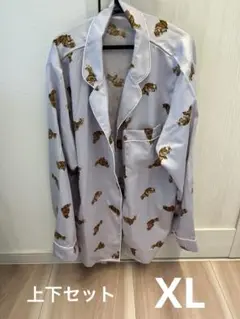 GU サテンパジャマ猫柄 XL 上下セット