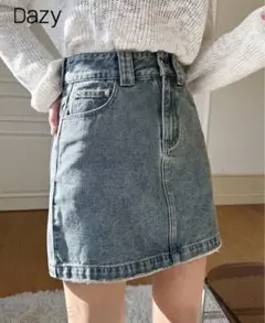 shein ハイウエスト デニムスカート ローフリル仕様