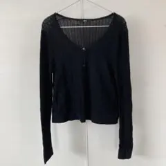 UNIQLO :Cリブ編み ブラック カーディガン L