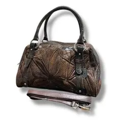 JRA認定 2way ハンドバッグ パイソン 蛇革 花柄 ブラウン