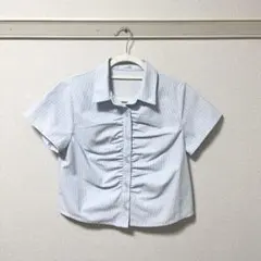 【匿名配送◎】Honeys ブラウス M ブルー 半袖 ストライプ