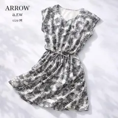 【美品】 アロー ARROW　サファリプリント　フレンチワンピース　膝丈 M
