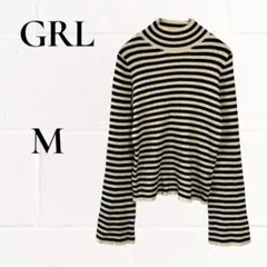 グレイル GRL リブニット セーターボーダー タートル フレアスリーブ M