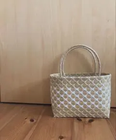 カゴバッグ ベージュ×ホワイト　PPバンド 47 【注意事項あります】