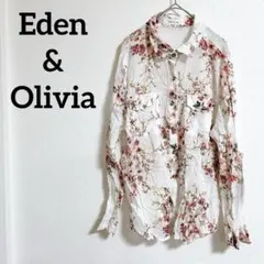 Eden & Olivia 【2X】花柄長袖シャツ　ピンク　ホワイト　フラワー