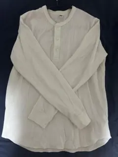 ワッフルヘンリーネックTシャツ/長袖 Lサイズ