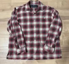 90’s polo sport オンブレチェック 長袖 開襟シャツ レッド