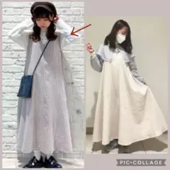 Samansa Mos2 前後着 Aライン ジャンパースカート グレーストライプ