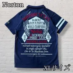 美品 Norton ノートン ポロシャツ バック刺繍 ビッグロゴ ネイビー XLのサムネイル