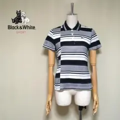 【美品】Black&White ブラック&ホワイト ストライプ 半袖ポロシャツ1