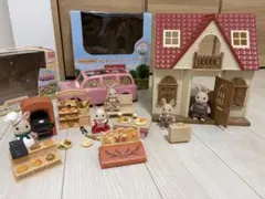 【お正月遊びに！シルバニア】家・パン屋・車＋うさぎ5体 まとめ売り