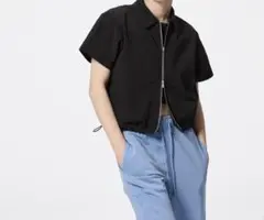 フロントジップシャツ、ブラック、GU