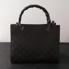 GUCCI 2way バンブー トートバッグ ナイロン ブラウン GG柄 極上品